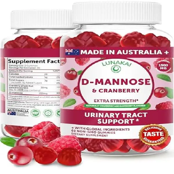 Lunakai Cranberry Gummies for Women 1500mg (50:1 Extract) with D-Mannose 200mg - Daily Cranberry Supplement for Urinary Tract Health & Bladder Support, Non-GMO – Made in Australia – 60ct