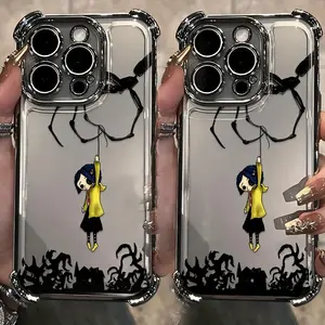 Anime C-Coraline Case for iPhone 17 Air 17 16 15 14 13 12 11 Pro Max Plus Luxury Transparent Soft TPU PC Back Cover Shockproof Anti-Drop Full Impact Dispersal