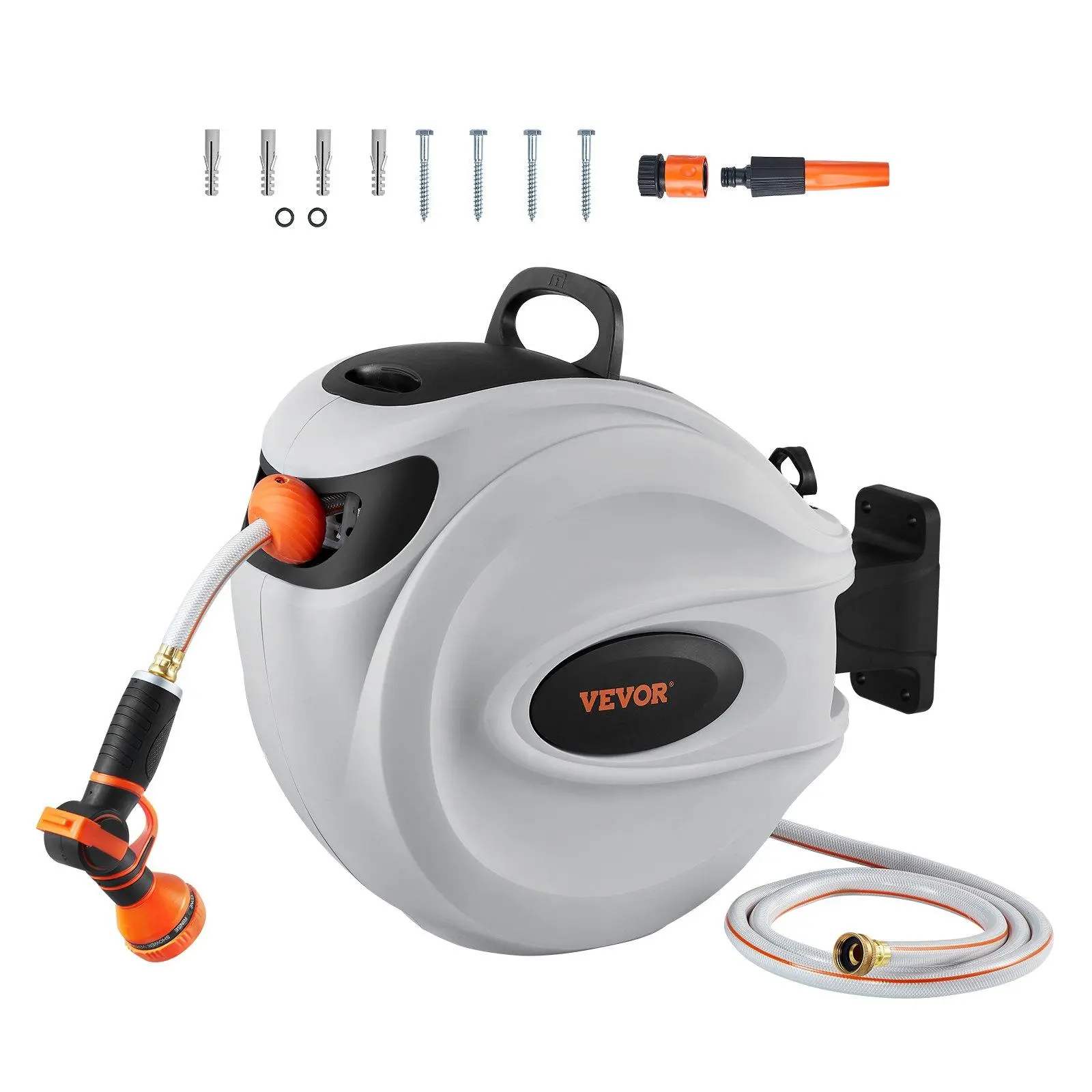 【summerfinds】VEVOR Retractable Hose Reel, Garden Water Hose Reel with 9-Pattern Nozzle, 180° Swivel Bracket Wall-Mounted, Automatic Rewind, Lock at Any Length, with Slow Return System Springtok, Durable Garden Hose, Flexible Water Hose,campi