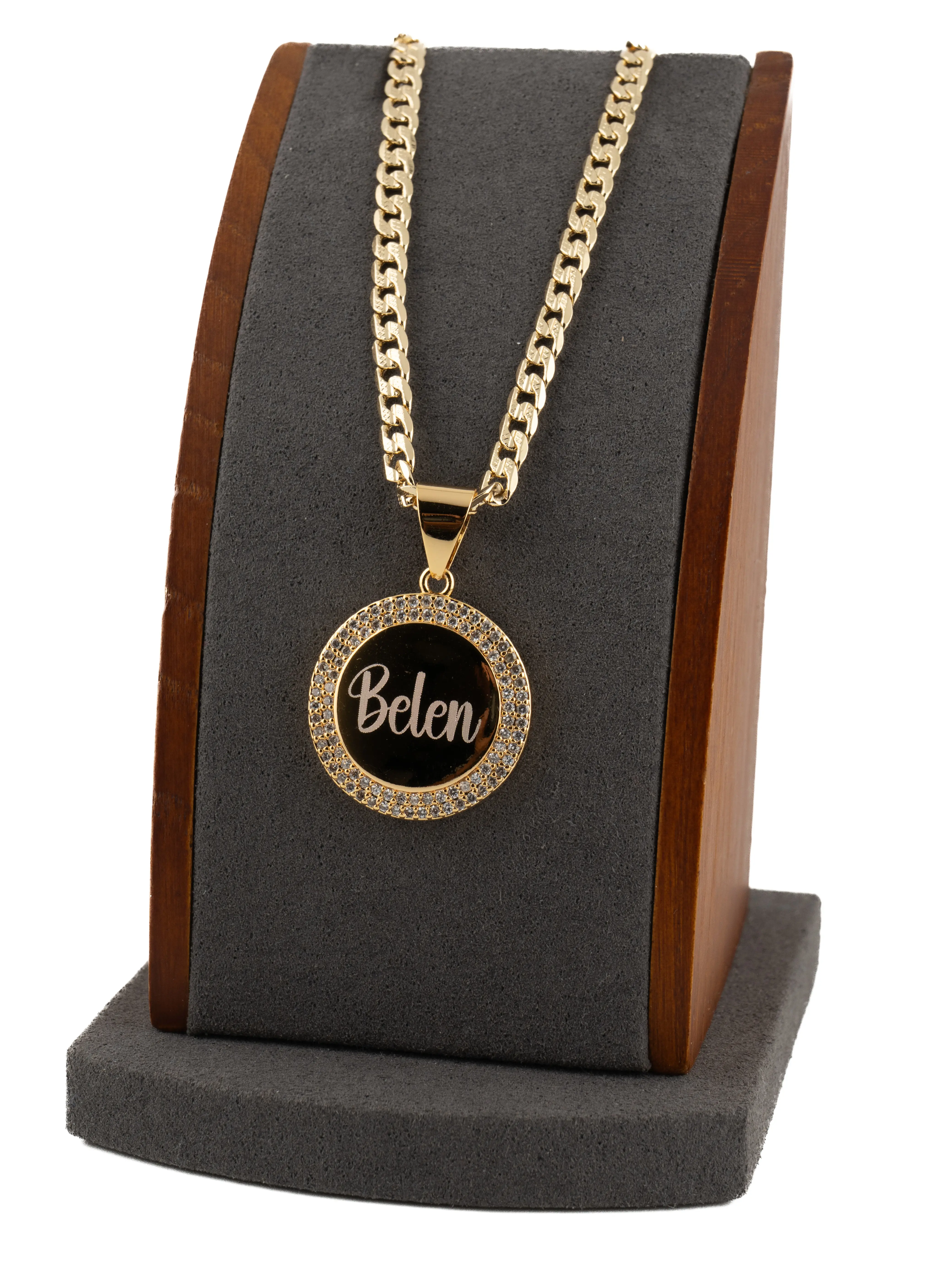 Custom Gold-Plated Cuban Link Necklace with Personalized Circular Pendant, Modern Engraved Name Jewelry for Men Women, 18-24 Inch, Gold-Plated Cuban Link Necklaces, Name Necklace