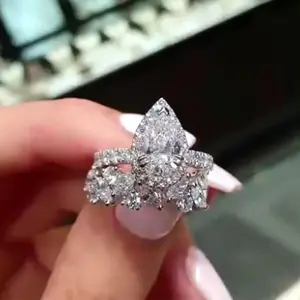 Waterdrop Pear-Shaped Zircon Stackable Ring Set, Artificial Gemstone Jewelry Accessory