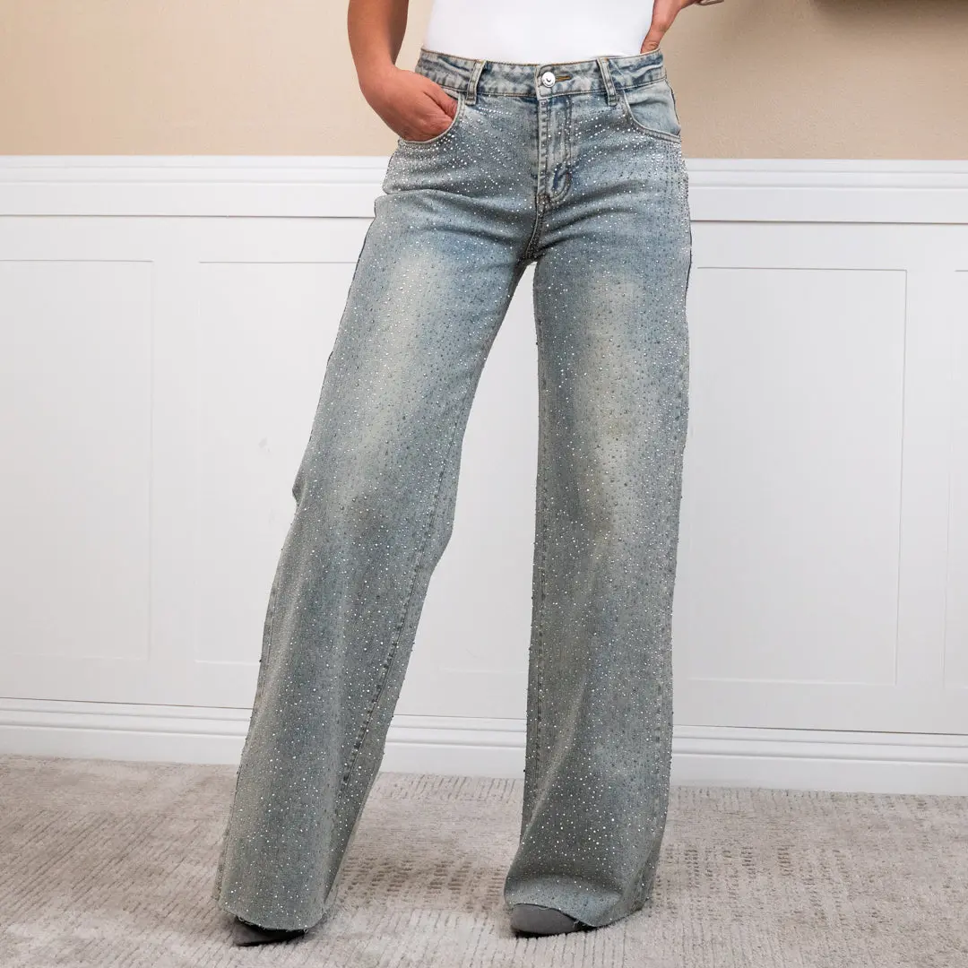 Angelique Mid Rise Rhinestone Jeans
