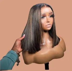 Human virgin glueless HD highlighted bob wig 13x4