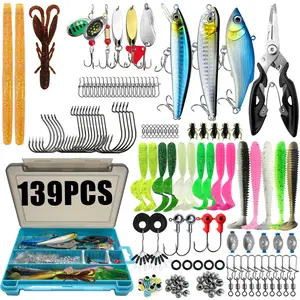 Fishing Lure Tackle Set, Fishing Lures Kit, Outdoor Fishing Equipment, 139/411pcs with Pliers, Crankbait, Minnow, Spinner, Hard/soft Bait, Hook Sinker, Swivel Ring & More