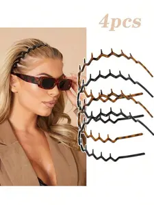 4-Piece Wave Hairbands, Zigzag Headband, Vintage Style Hair Accessories, Secure Thick Hair, Secure Fit, Toothed U-Shaped Hair Clips, Women's Headwear, Non Slip Headband