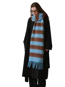 Elegant Women's Two-Tone Striped Scarf Shawl, Fashionable High-Quality Autumn Winter Accessory, Versatile Indoor Outdoor Wear, Neckscarf