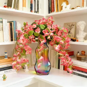 2 pcs 19.29 Inches Artificial Hibiscus Vine - Vibrant Pink Flowers & Green Leaves, Durable Plastic Indoor/Outdoor Decor for Weddings, Christmas - No Maintenance Home Garden Porch Decoration, Holiday Decor, Floral Display, Fake flowers outdoor