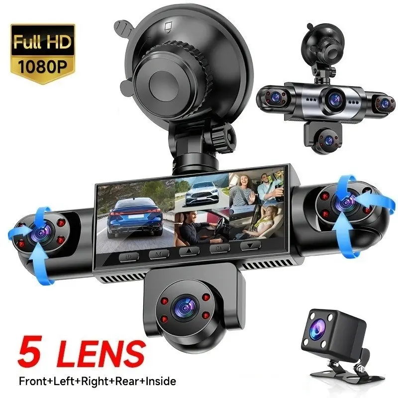 Vehicle-Installed 5Lens HD Car Dash Camera, Featuring 1080P Front And Front, Rear, Left, And Right, Reverse Image Loop Recording, Car Camera/Car Additions/Monitoring System, Without Battery, fathersdaygifts