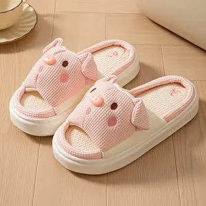 Women's thickened open toe linen summer pig cute indoor home tail pig slippers Walking Shoes Footwear Slide Flipflop