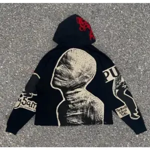 Men’s Y2K Goth Style Hoodie — Retro Mummy Cut, Oversized Loose Fit, Large Print, Harajuku Hip Hop Streetwear Gothic Sweatshirt, New