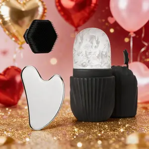 Vertical Slanted Facial Ice Roller Heart-Shaped Scraper Face Brush Skincare Set, Clean Shape Cold Therapy, Perfect Valentine Gift for Women