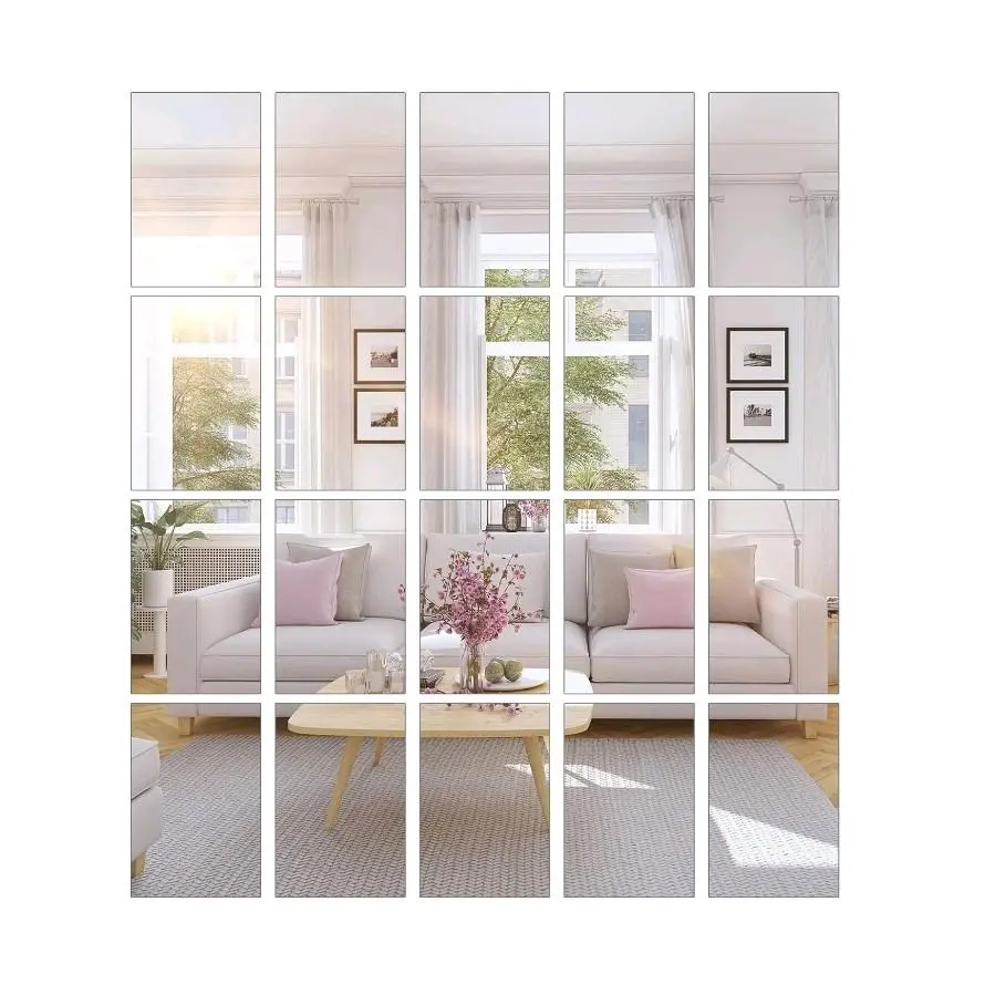 20-Piece Non-Glass Self-Adhesive Flexible Mirror Sheets, Smooth Decorative Tiles Sticker Set for Home Decor, Household Wall Decor (4''x6'')