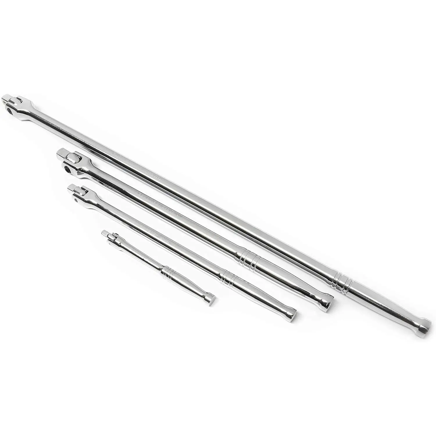 ASME Compliant 4-Piece Breaker Bar Set - Bright Full Polish Chrome Finish, Corrosion Resistant, Secure Sockets, Ergonomic Handle, Reduced User Fatigue, Model 89081