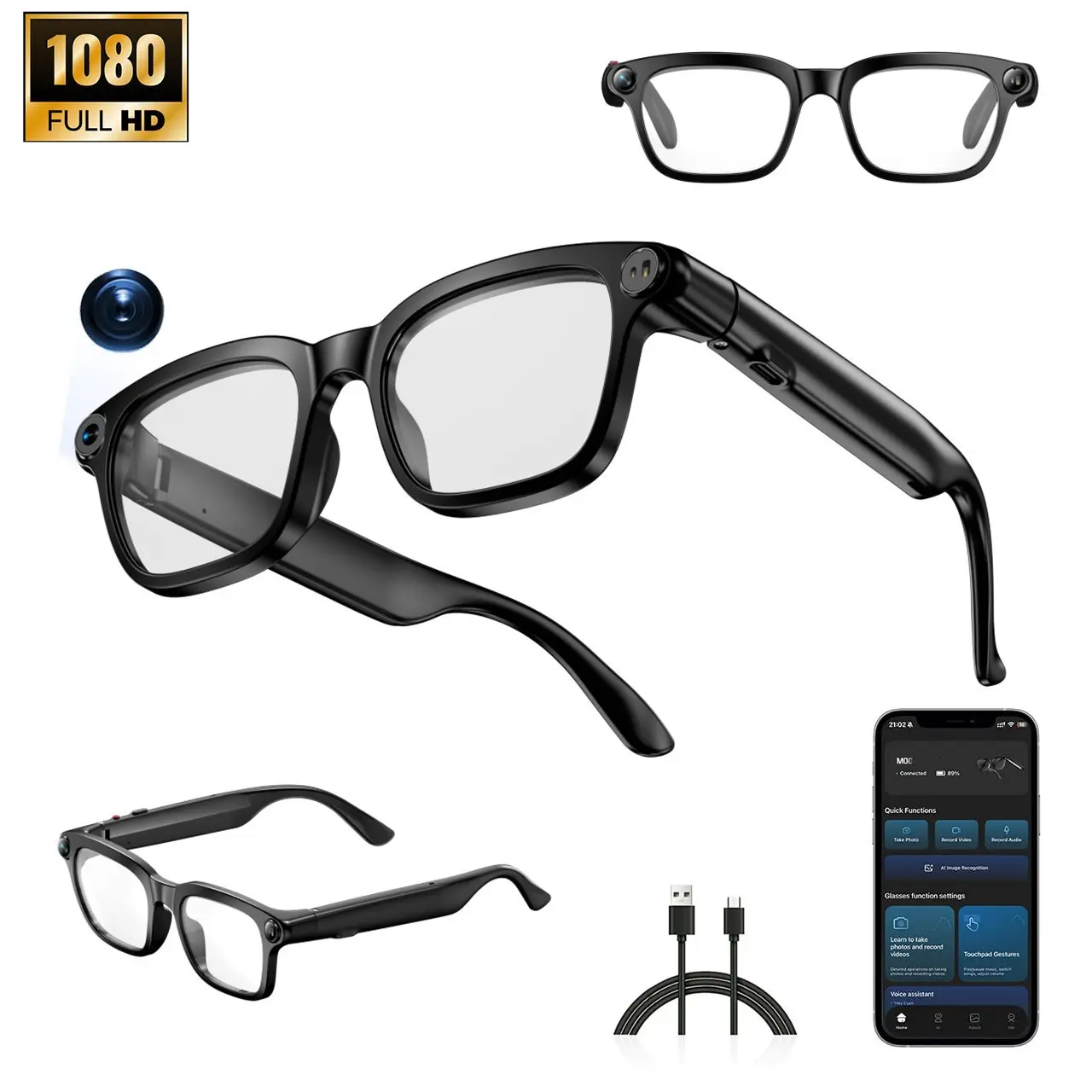 Smart Ai Glasses with 8m Phd Camera, 1080P Video Recording, Real-Time Translation, Voice Assistant, Al Photo Recognition, Multifunctional Smart Glasses, Wearable Tech Glasses, Wireless Sunglasses