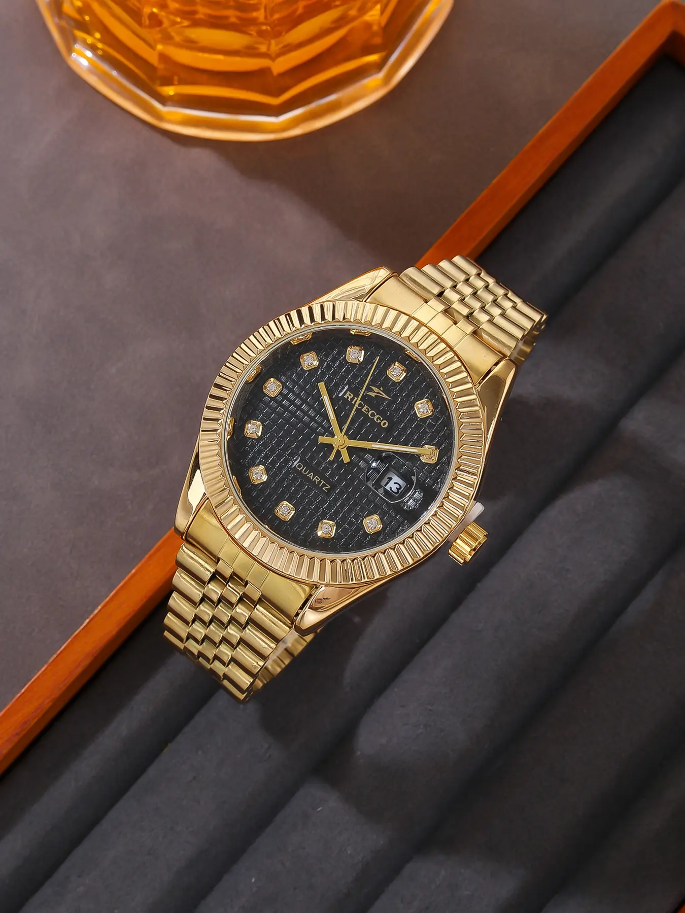 RICECGO 1pc men's quartz watch, Analog Quartz Watches, Analog Watch, Rhinestone Wristwatch, with a stainless steel strap and a rhinestone dial, suitable for various occasions and a perfect gift for boyfriend and father