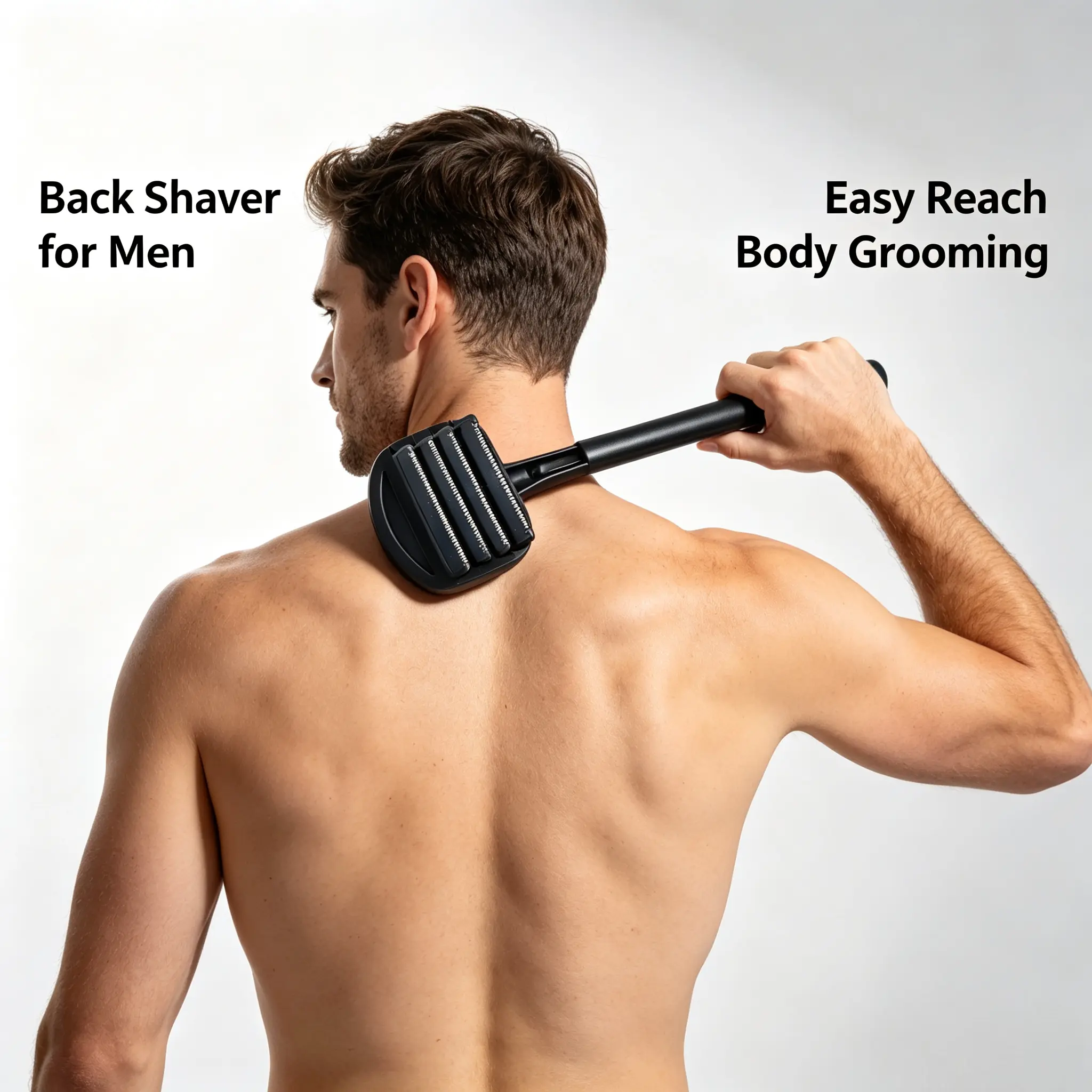 Back Shavers for Men:Back Hair Shaver and Body Shavers for Men with Safety Blade Technology & Ergonomic DIY Long Handle, Wet or Dry Shaving -(4PCS Blades Included)