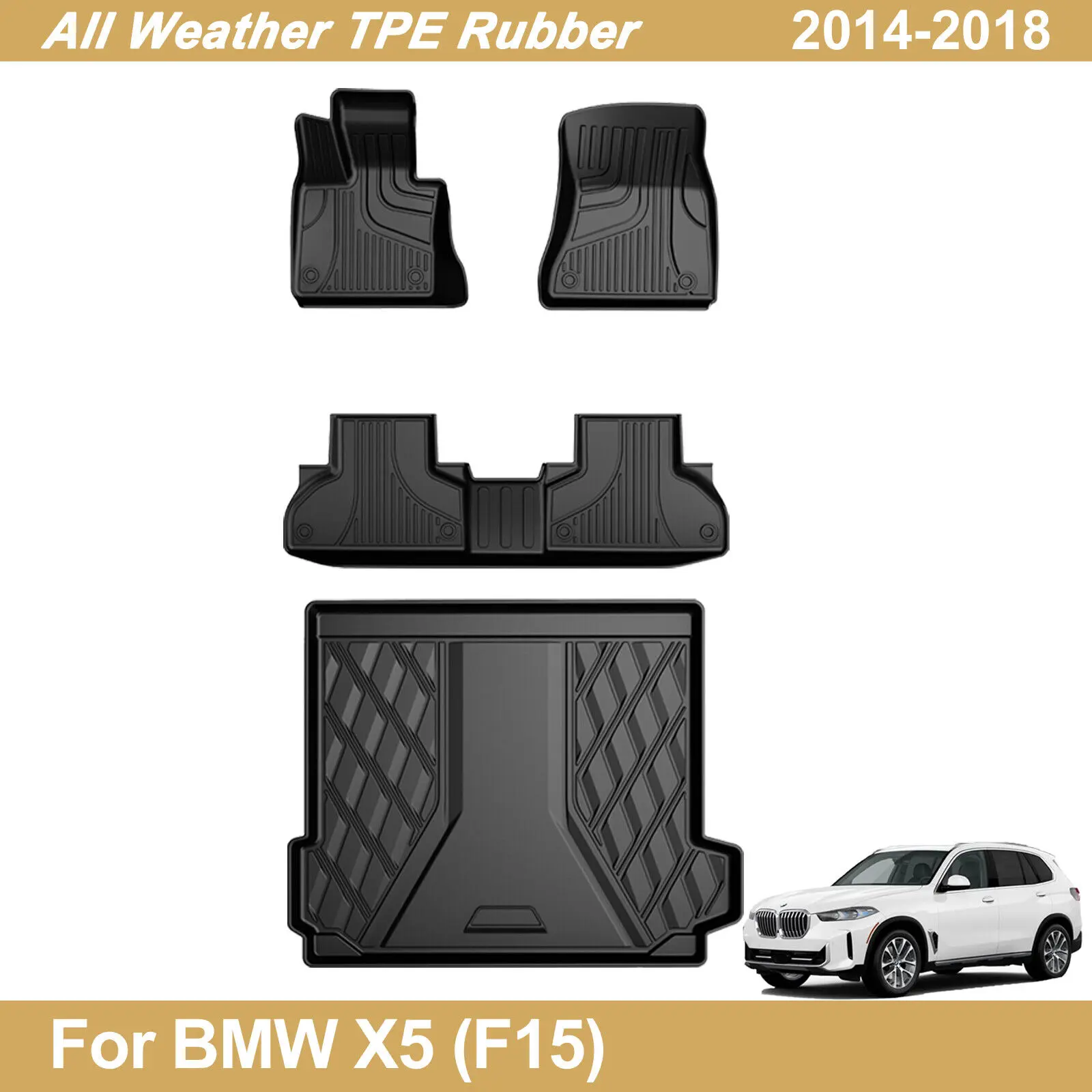 All-Weather TPE Car Floor Mats, Cargo Liner with Trunk Mat for BMW X5 (F15) 2014-2018, Includes Trunk Mat, Car Accessories, Accessories For Car Tpe Rubber