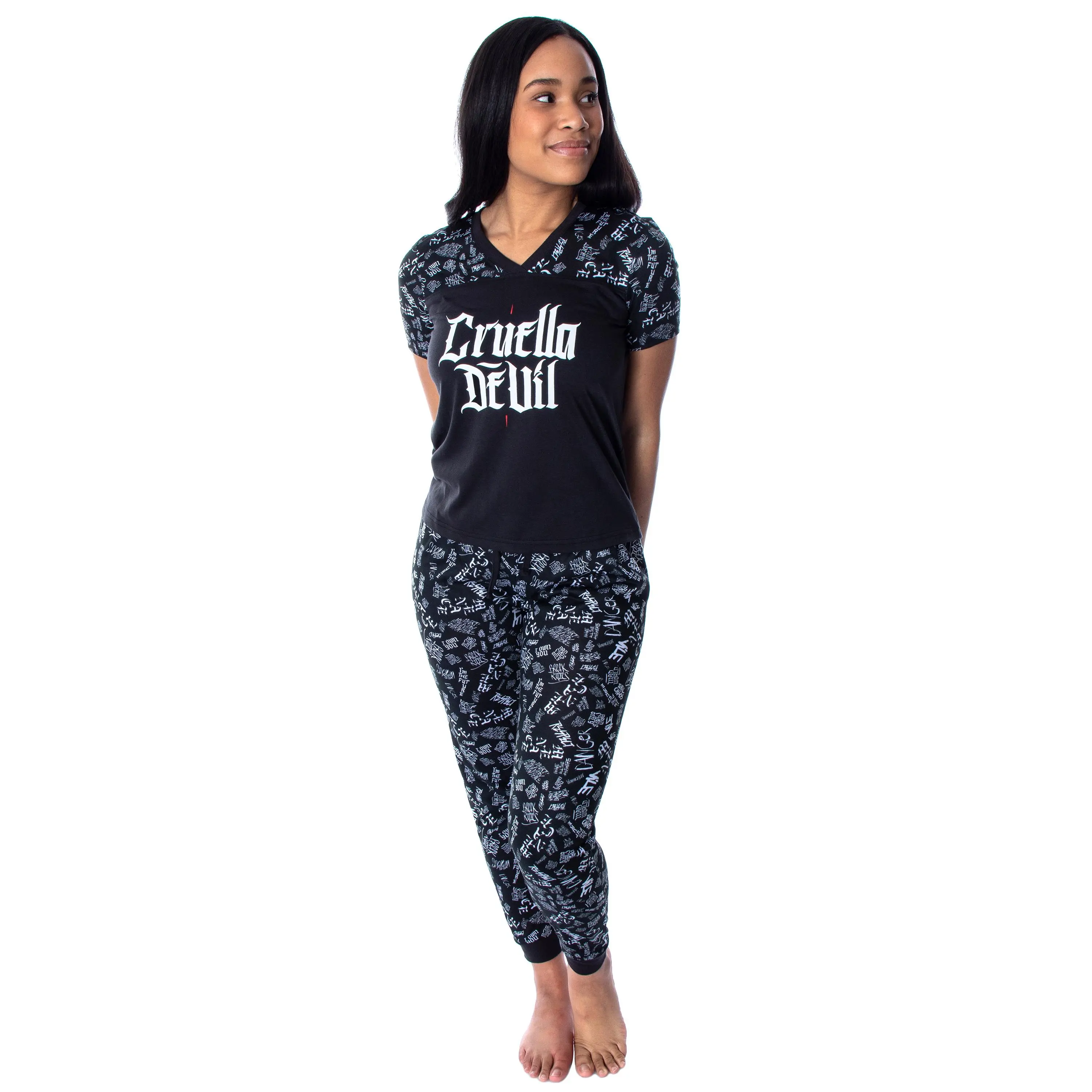 Disney Villains Women's Cruella De Vil 2 Piece Shirt And Pants Jogger Style Pajama Set