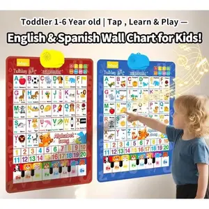 Toddlers Kids - Spanish & English Learning Poster with Songs, ABCs, Numbers, Animal words & Interactive Educational Toy  & Piano - No Screen, Battery Powered classroom use Alphabet Preschool