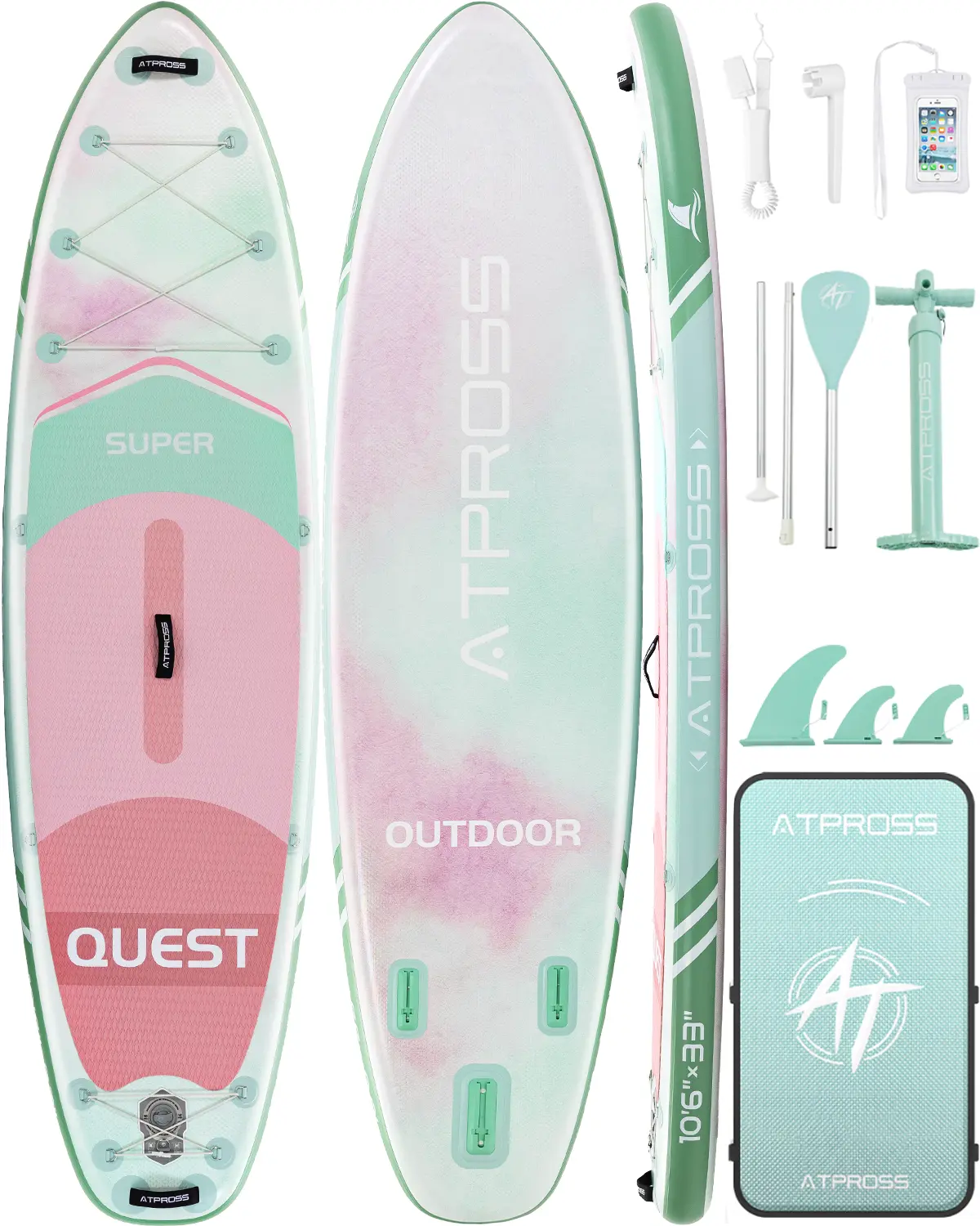 10'6''x33''Inflatable Stand Up Paddle Board, 400lbs Extra Ultra-Light Blow Up Paddle Board, Premium SUP Accessories Kit & Backpack, Non-Slip Stable Deck Boat for Yoga Fishing Surf