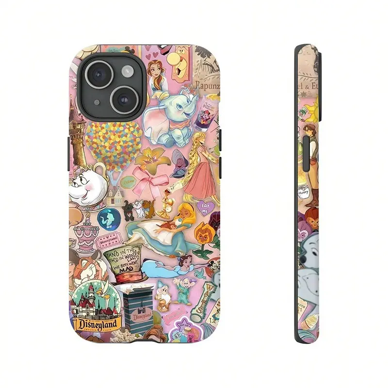Pink Fairy Tale Sticker Collage Phone Case, Blush Pink Hard Shell Dual-Layer Shockproof Cover, Princess Fans Multi-Model Drop-Resistant Protective Case for iPhone 7-17 & Samsung S23-S26 Series