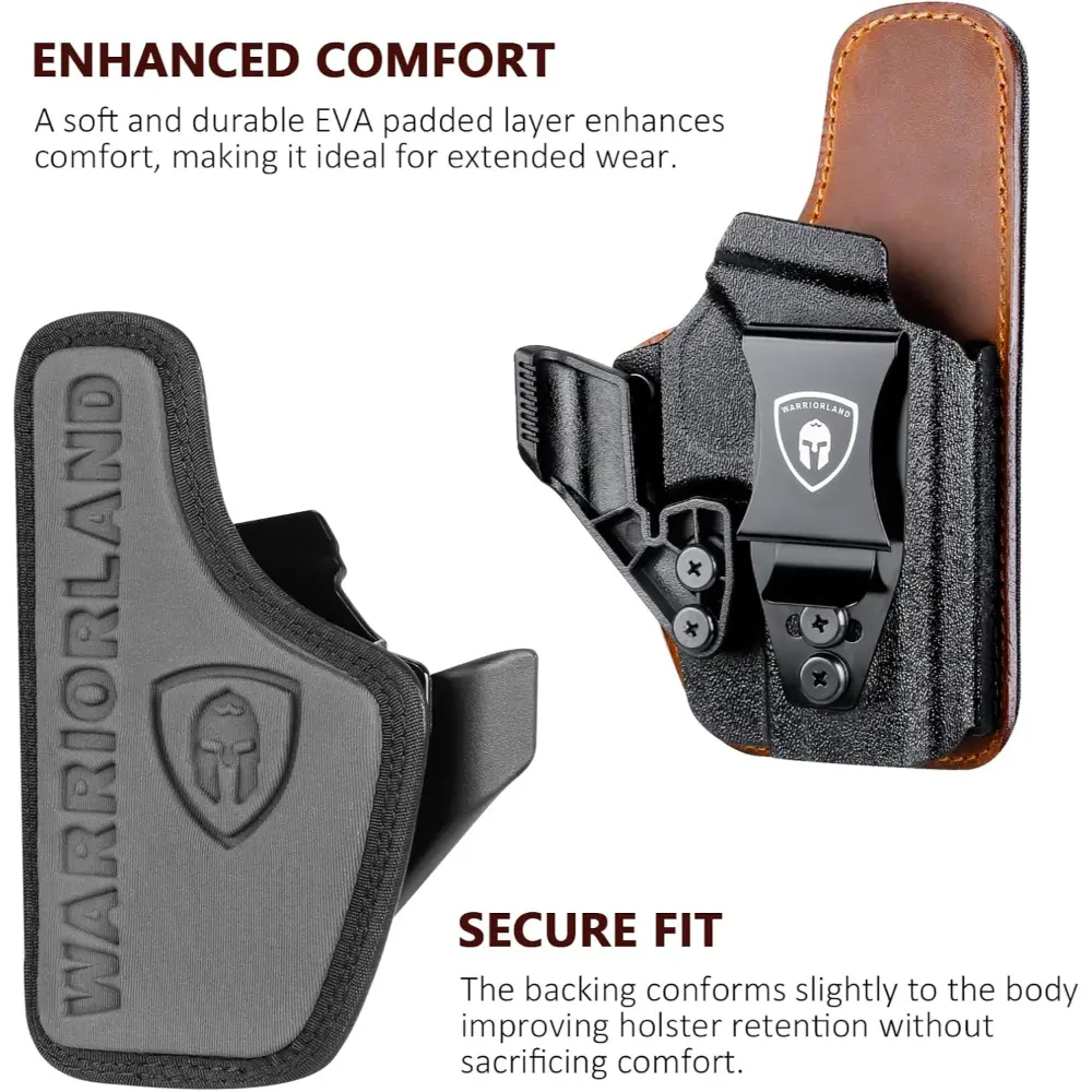 TSG IWB Hybrid Polymer Front & Leather Back Concealed Carry Brown-Black Holster with Claw & Optic Cut, Steel Clip Fits: Glock G17/G19