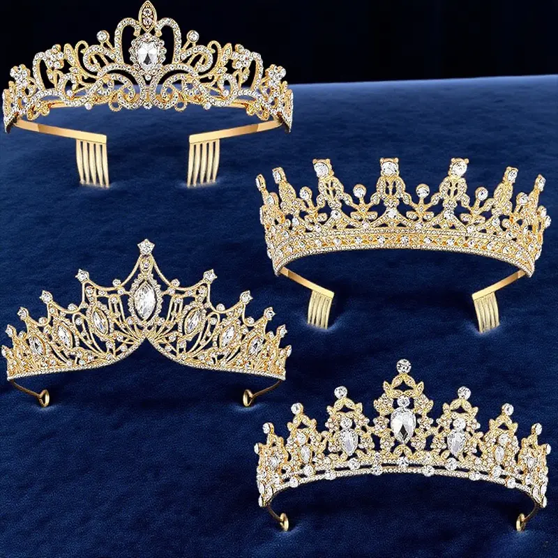 Women's 4-Pack Elegant Princess Crown Tiara Set - Lightweight, Easy-to-Wear Rhinestone Hair Crowns, Bridal Accessory for Wedding, Birthday