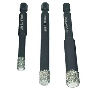 Dry Diamond Core Drill Bit Tipped Hole Saw Set Kit 3pcs (6mm (1/4"), 8mm (5/16"), 10mm (3/8")) with Quick Change Hex Shank for Granite Marble Porcelain Tile Ceramic Masonry Glass Quartz Stone Hole Bits for Countertop Sink