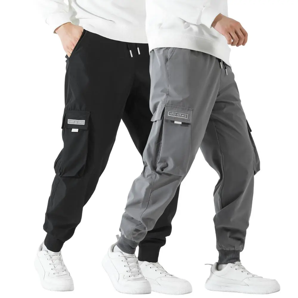 Men's 2-Pack Cargo Jogger Pants - Casual Streetwear with Letter Patch, Regular Fit, Comfy Polyester Fabric, Drawstring Waist, Casual Comfy Jogger, Casual Athletic Men's Pants, Chic Cargo Men's Pants
