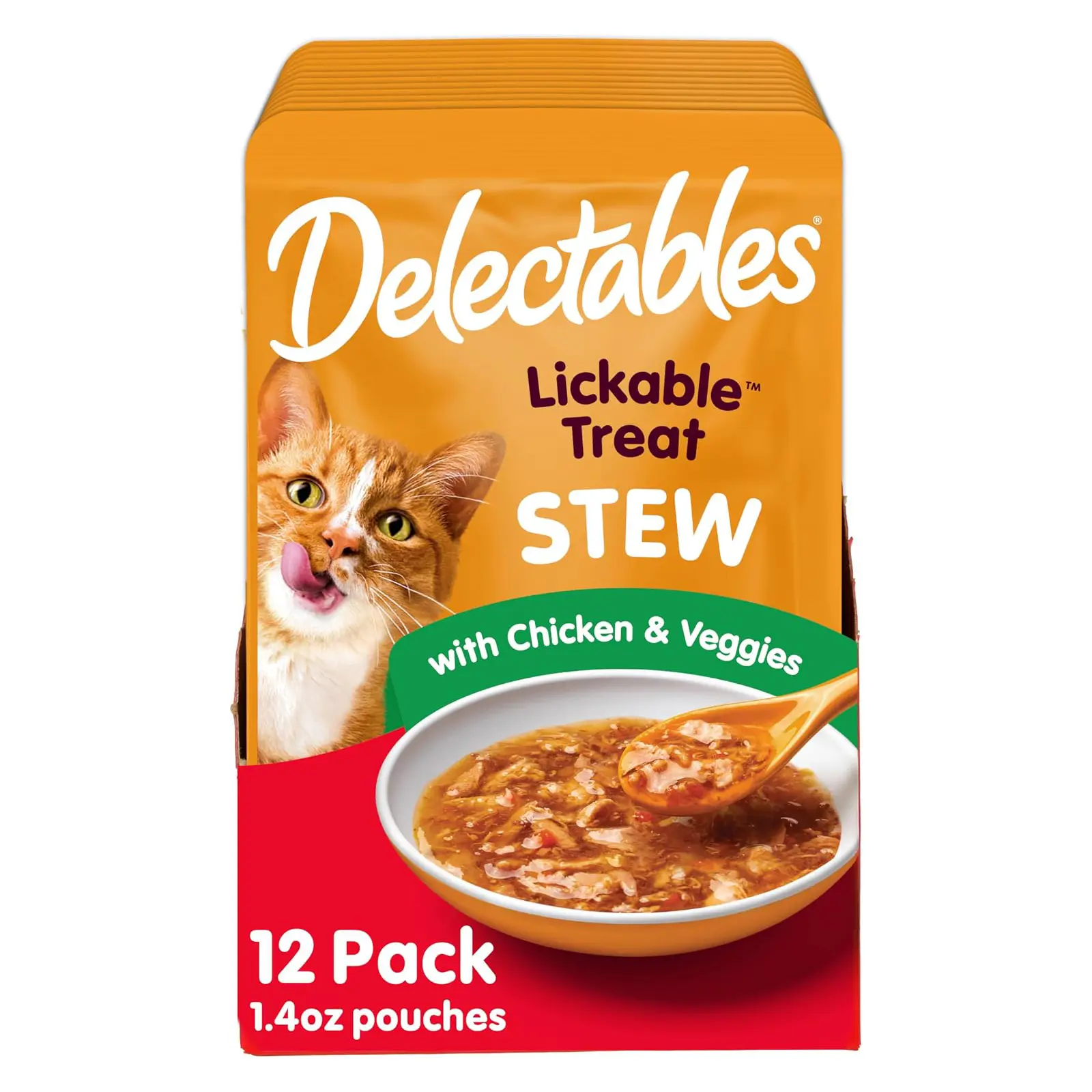 Delectables Lickable Treat Stew Wet Cat Treat with Real Tuna & Shrimp, Food Topper, Hydrating, Grain-Free, No Fillers, No By-Products, No Added Preservatives, 1.4oz Pouch, 12ct