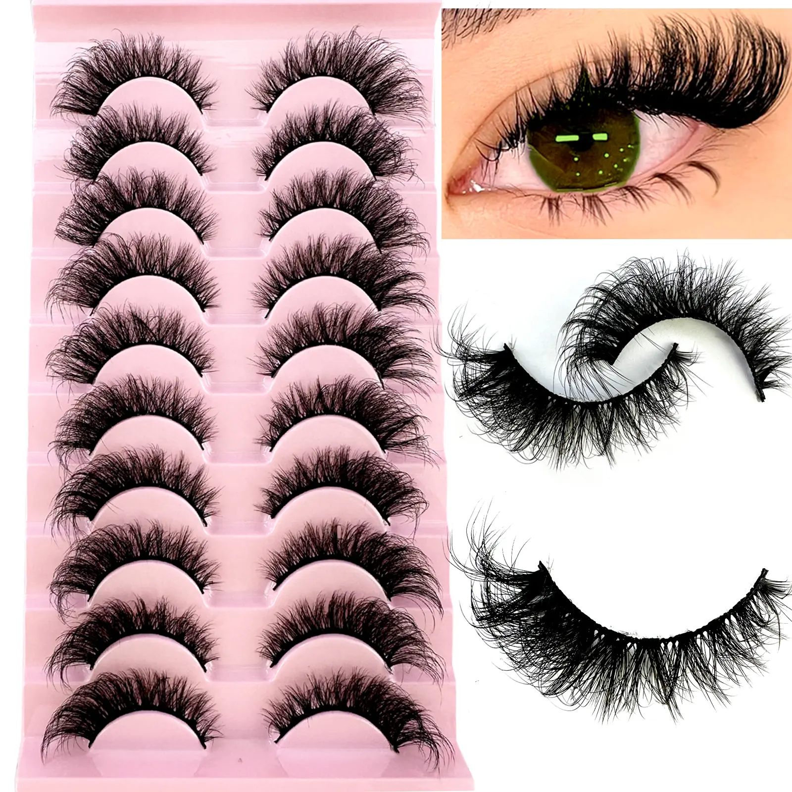 10Pairs Of Cosplay Manga Fluffy Artificial Mink Eyelashes Slim False Eyelashes Thick False Eyelashes Curling False Eyelashes 3D Natural False Eyelashes Suitable For Holiday Parties Halloween Christmas False Eyelashes Cat Eye Lashes For Various Occasions