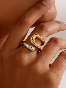 Women's Stainless Steel Waterproof Cross Ring Jewelry Gift, 18k Asymmetric Open Design, Geometric Design Ring, Elegant Ladies' Accessory Stackable Rings