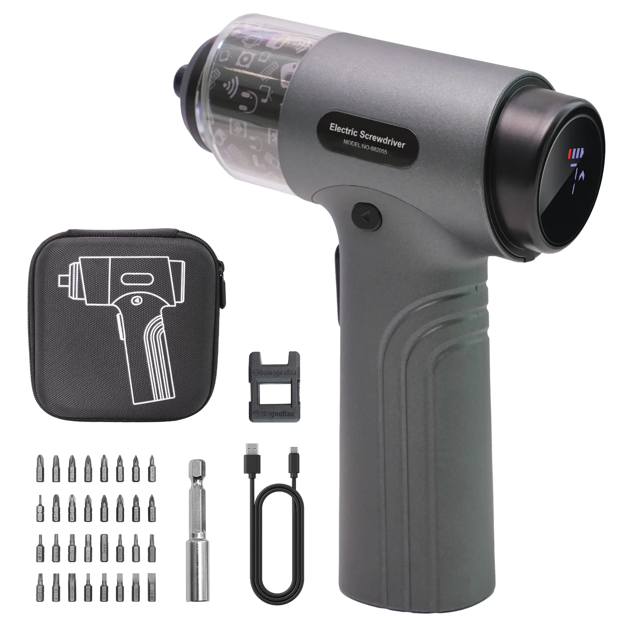 Cordless Electric Screwdriver Set with 32 Bits, Digital Screen, LED Light, 7 Torque Settings, 2500mAh Rechargeable Battery, 1/4'' Hex, Mini Electric Tool Kit for Home, Furniture, Electronic Repair