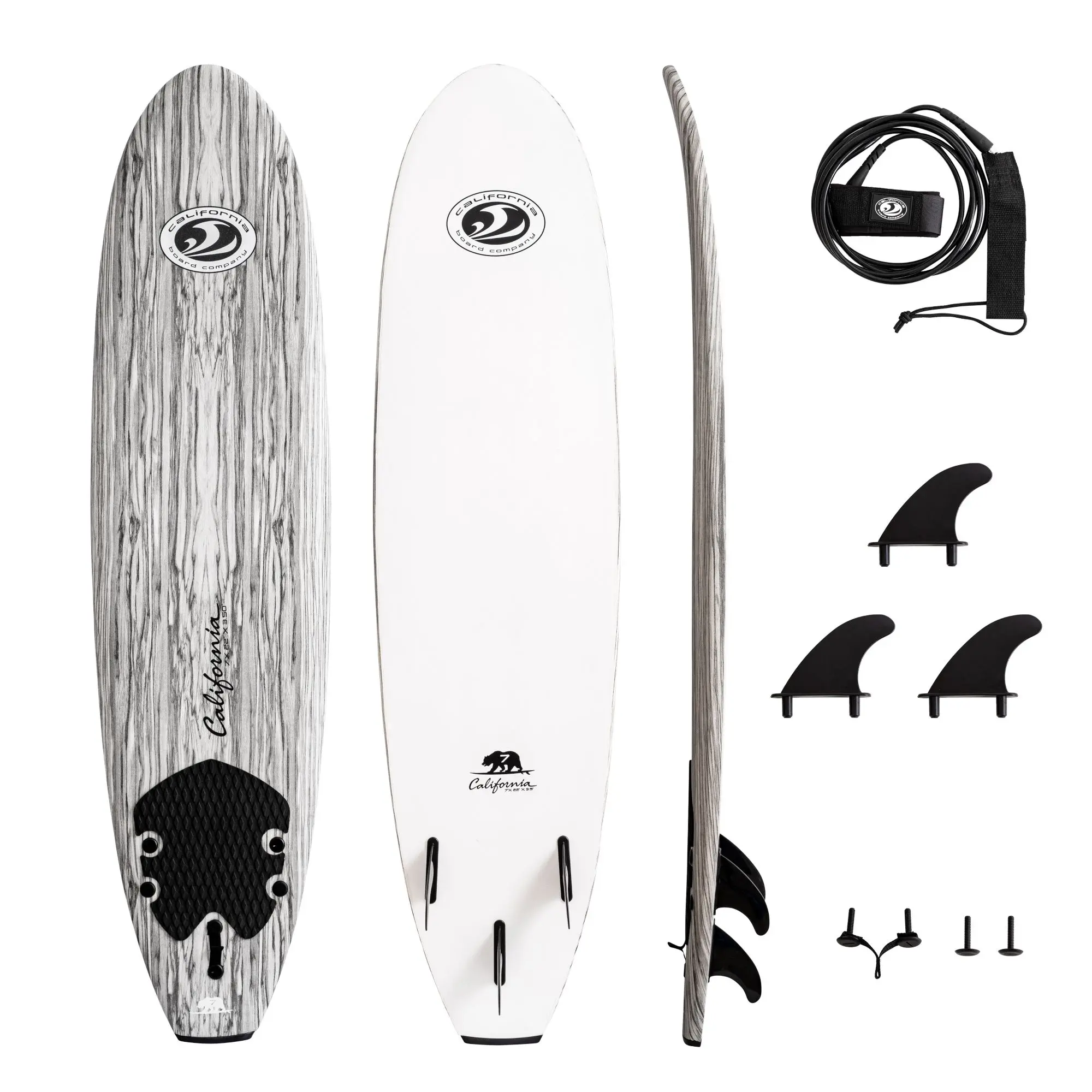 California Board Company (CBC) 7 ft (84 in.) EPS Heat-Laminated High-Density Soft Surfboard, 6.5 lbs EPS Core, Custom Molded, Waterproof, Traction Pad, Leash, Graphic Deck