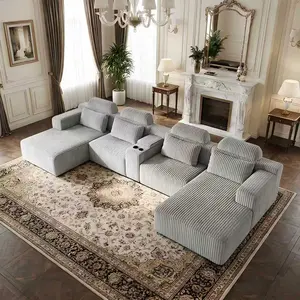 Aobtkel®Modern Gray Velvet U-Shaped Velvet Sectional Sofa - 3-Piece Living Room Set with Chaise Lounge & Cup Holders - 143.7"/365cm Extra Large Modular Sofa for Home Theater, Family Room, Luxury Living Space