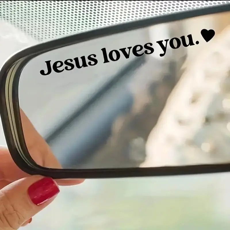 Slogan Pattern Car Rearview Mirror Sticker, 2 Counts/set Jesus Loves You Car Decal, Universal Decorative Windshield Sticker for Car & Truck, Car Exter