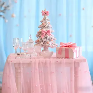 One piece, 30*119inch, romantic pink tulle with pearls, suitable for wedding ceremony arch/dessert table decorations, holiday party decorations, Valentine's Day gift wrapping, bridal veils, table runners, and wedding table centerpieces.