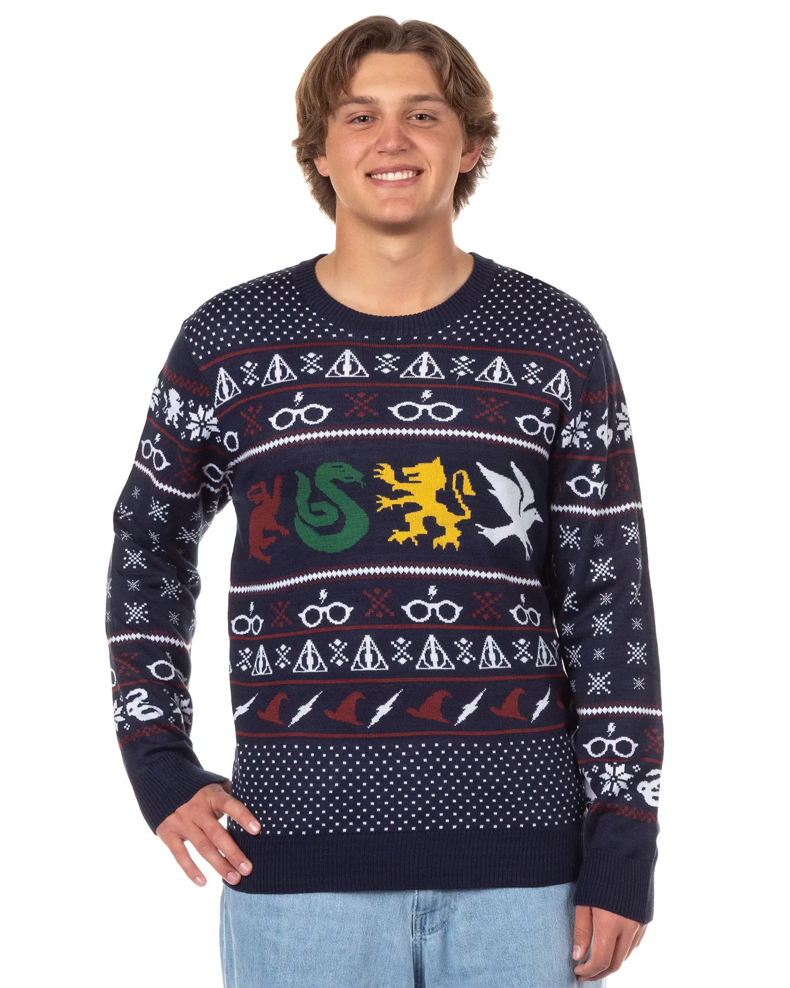 Harry Potter Adult Hogwarts Houses Gryffindor Slytherin Ravenclaw Hufflepuff Knit Ugly Sweater for Christmas