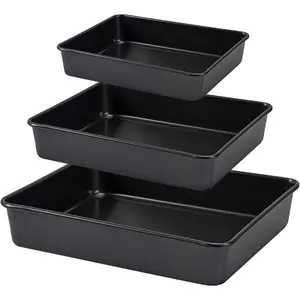 Nonstick Roasting Pan, Deep Baking Pan Set, Large Cake Pan Sets for Oven, 3- Brownie Pan Black