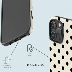 Black polka dot 2-in-1 phone case with a durable, shock-absorbing, Shockproof, and stylish design. Compatible with iPhone 17 16 15 14 13 12 11 Pro Max Pro Plus Samsung Galaxy S25 S24 S23 Ultra, Cellphone Accessories