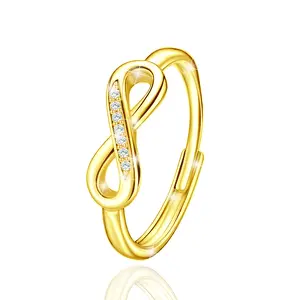 14K Gold Plated Adjustable Infinity Ring for Women, Minimalist Open Band Cubic Zirconia Date Ring, Elegant Stackable Promise Ring, Anniversary & Christmas Accessory Gift