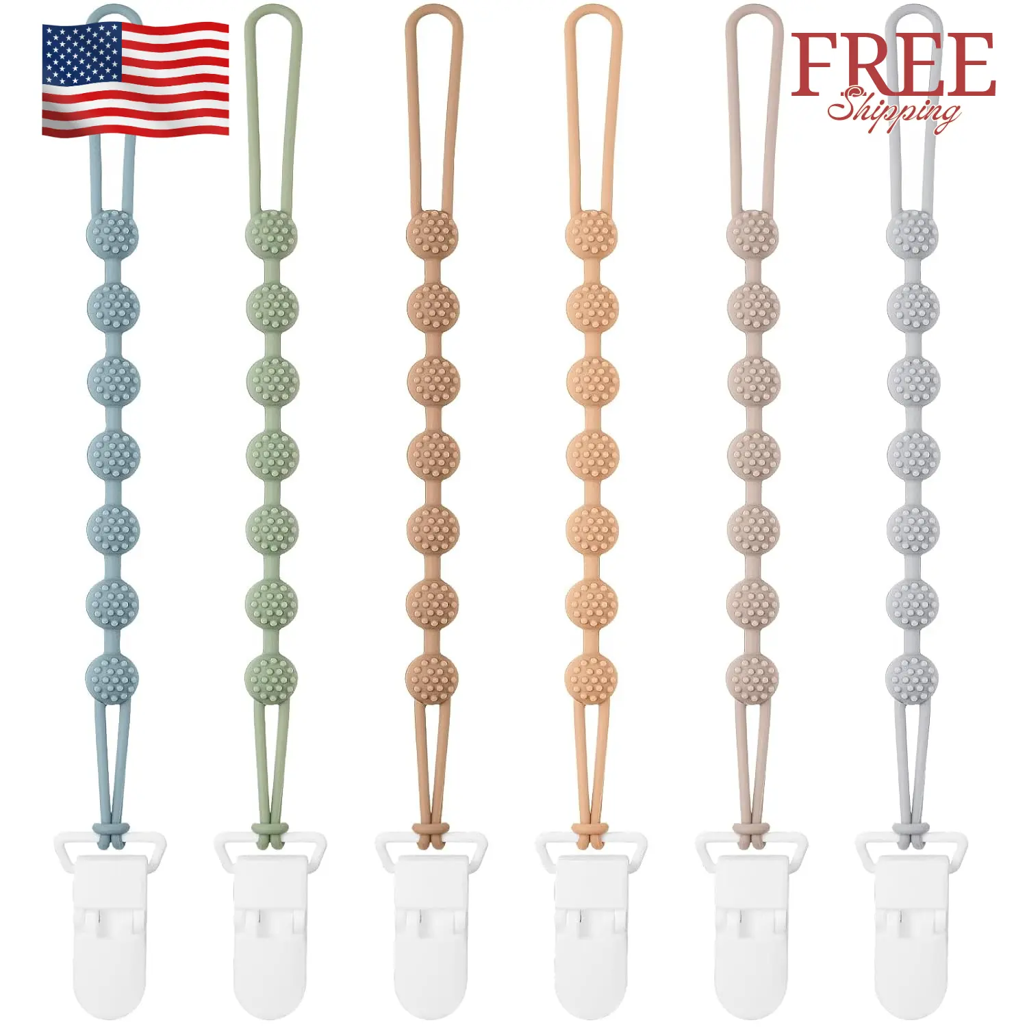 Baby Pacifier Clip, 6 Pack Silicone Pacifier Holder