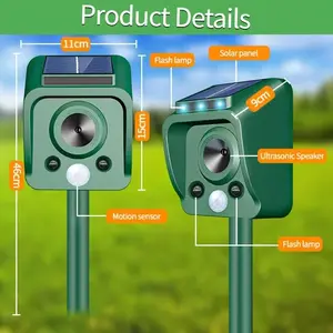 Solar-Powered 5-LED Flashing Animal Repeller — Intelligent Ultrasonic Device for Deer, Cats, and Birds — Rainproof & Motion-Activated — High-Power Deterrent for Skunks, Rabbits, Dogs, Rodents, and Deer