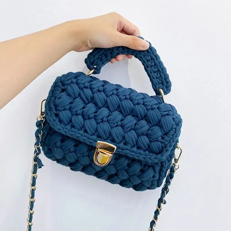 Women's DIY Knitted Rope-Woven Crossbody Wallet Purse - Creative Knitted Look Messenger Bag with Chain, Home Organizer Storage Bag for Casual Outings, Rope-Woven Texture
