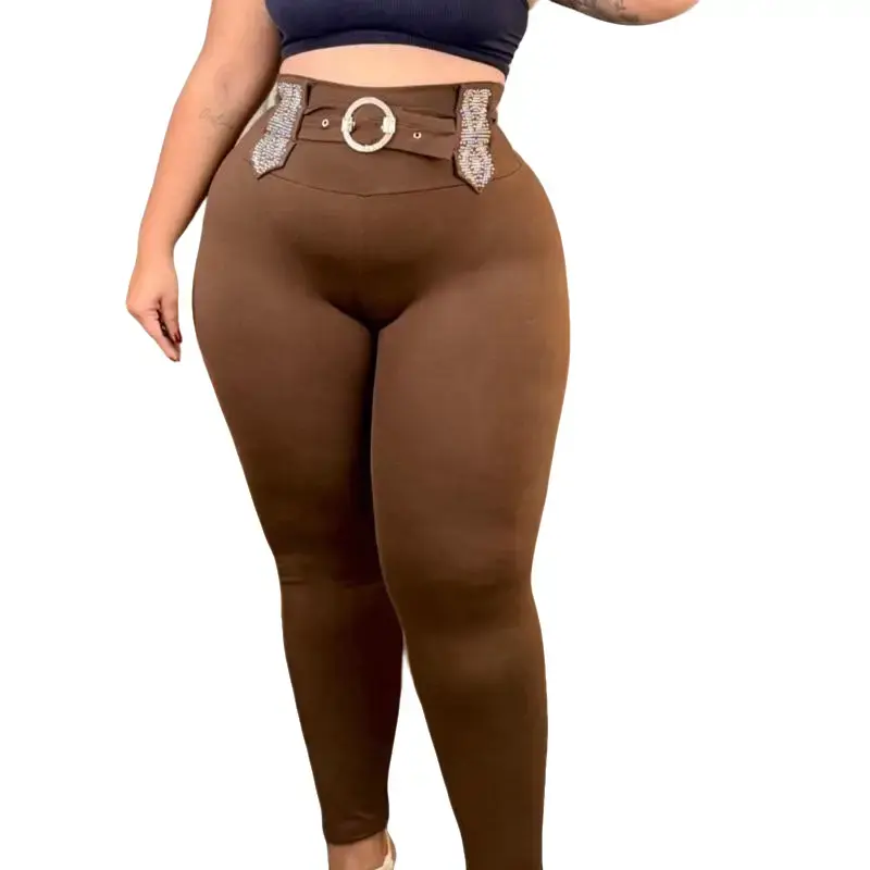 Women's High-Waist Colombian Plus-Size Full-Length Leggings - Grommet Detailing, Zipper Closure, Comfortable Fabric, Body Control, Belly Shaping, All-Season Wear (Sizes XL, 2XL, 3XL), Long Leggings, High Waist Leggings