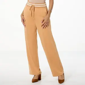 G by Giuliana Ponte Knit Wide-Leg Pull-On Pant w/ Rib Knt Trim