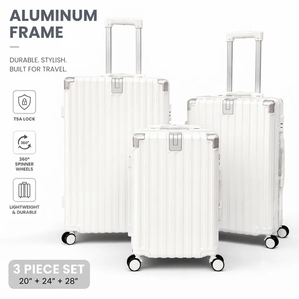 GMZGZN 3-Piece Hardshell Spinner Luggage Set – Aluminum Frame with TSA Lock & USB Port, 20/24/28in Travel Suitcase