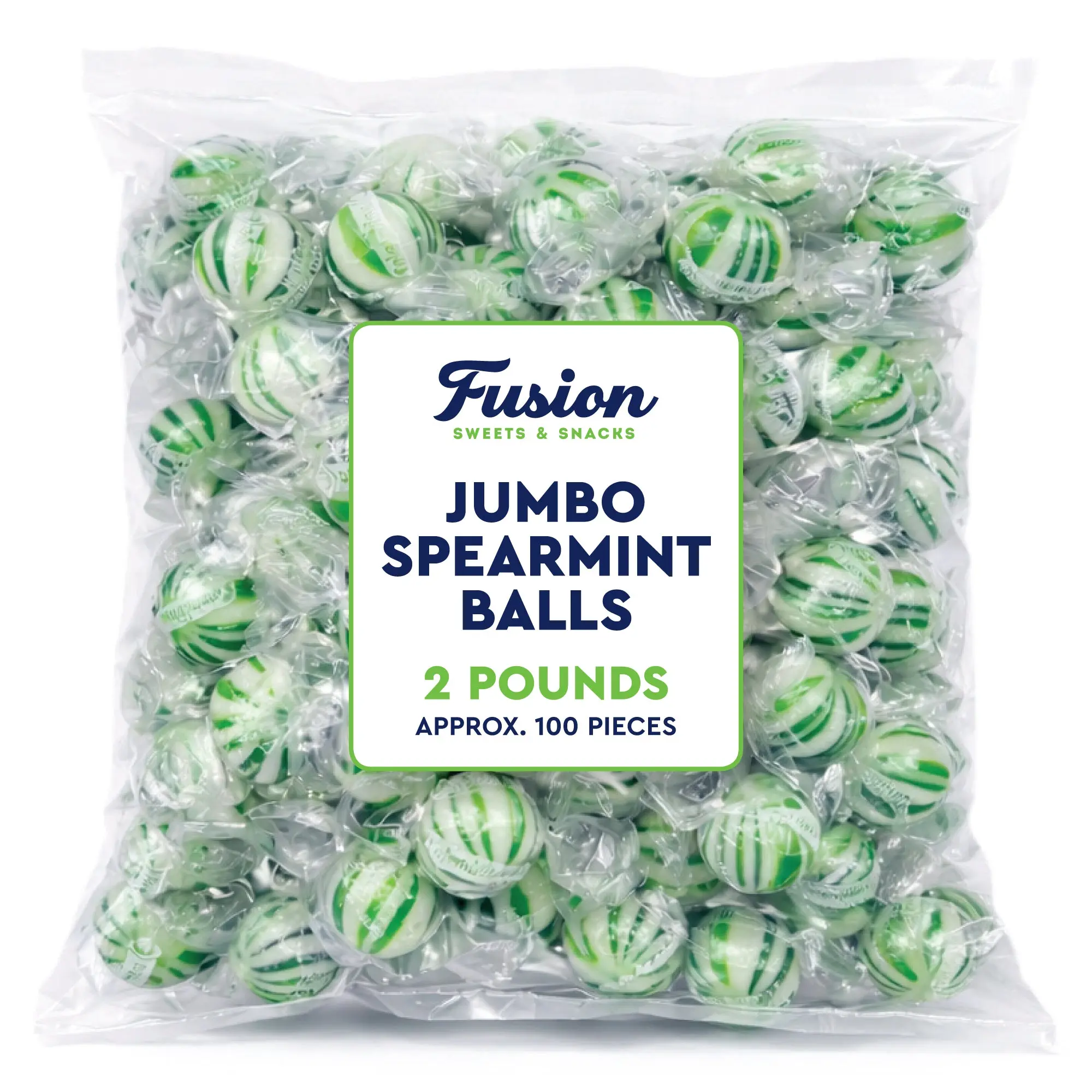 Jumbo Spearmint Balls - 2 lb Bulk Bag, Sweet Individually Wrapped Green & White Hard Mint Spheres, Refreshing Traditional Candy, Ideal for Valentines Day, Party Snacks, Everyday Cupboard Stash