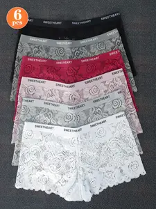 FINETOO Women's Sweetheart 6-Pack Lace Underwear - Assorted Pack, Comfortable Lightweight, Lace Accented, Soft Fabric, Bundle Briefs with Lettering Waistband, Breathable Elegant, S-XL, Daily/Casual Wear, Local Shipping, Lingerie Essential, Assorted Pack B