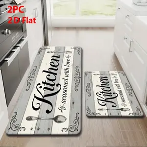 2/3 Piece Soft Flannel Kitchen Floor Mat Set, Farmhouse Kitchen Rug, Weathered Wood Texture, Non-Slip, Absorbent, Farmhouse Style Decor